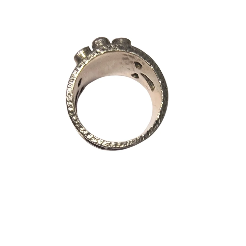 Vintage Garnet And Sterling Silver Wide Band Artisan Ring